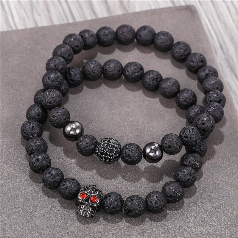 Wholesale Punk Bracelet Micro-set Zircon Diamond Ball Skull Set Bracelet Men's Bead Bracelet